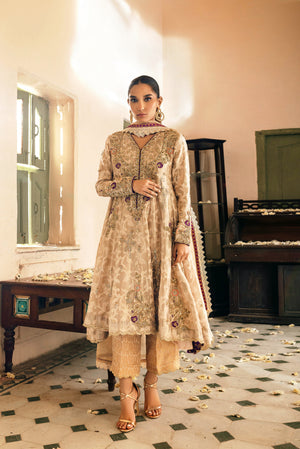 Pakistani Salmon Pink Embroidered Self-Lamé Peplum (3-Piece) - Image 1