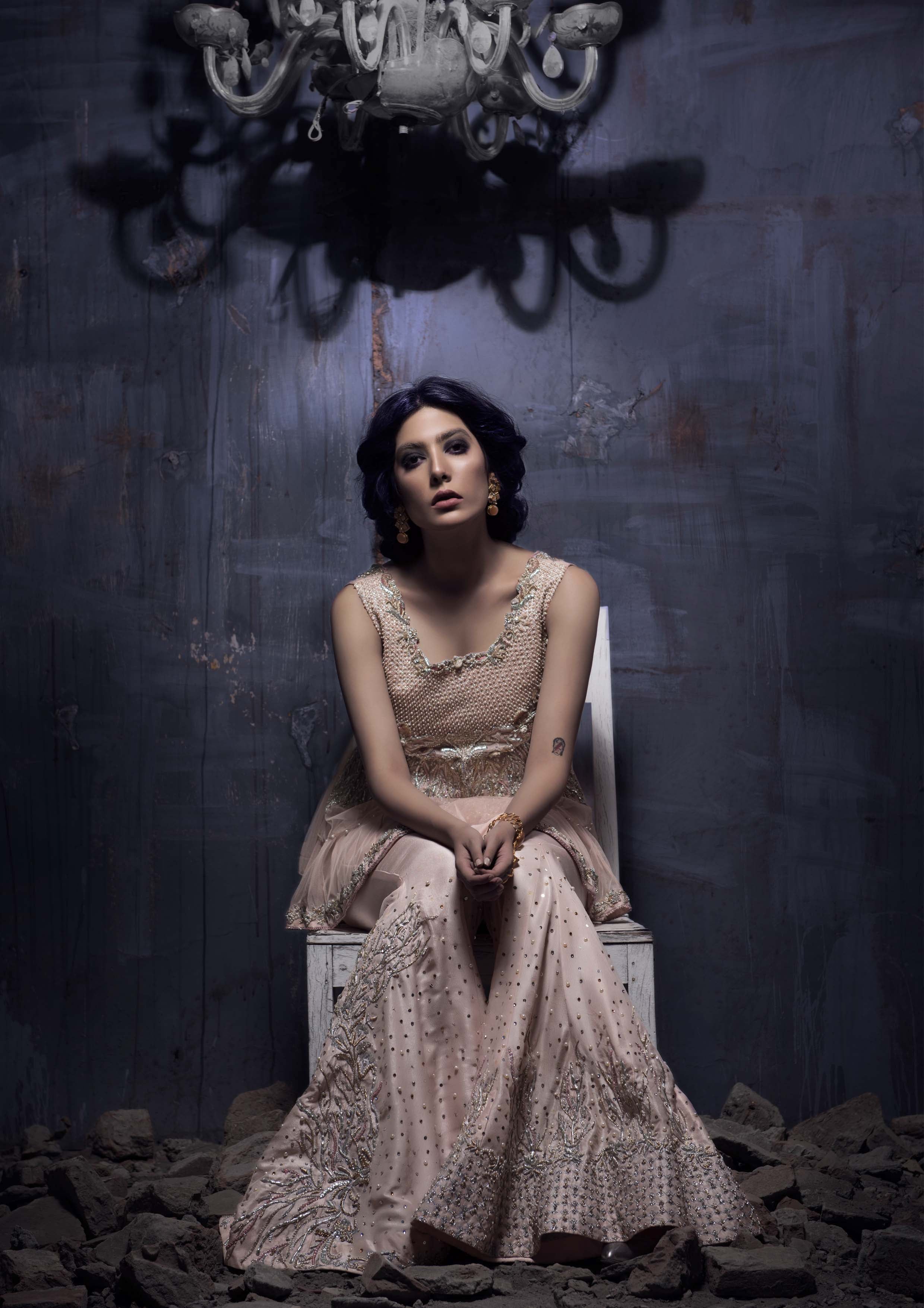 Pakistani Blush Pink Embellished Silk-Blend Peplum (2-Piece) - Image 1