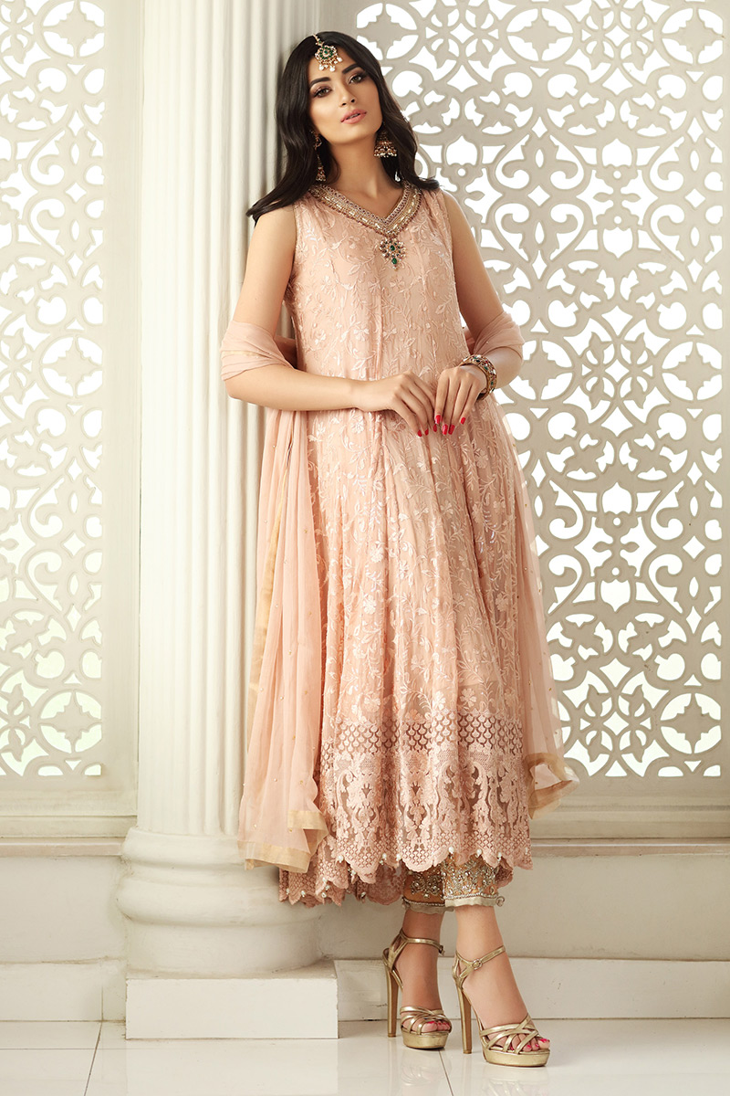 Soft Pink Embellished Chiffon Pishwas (3-Piece) - Image 2