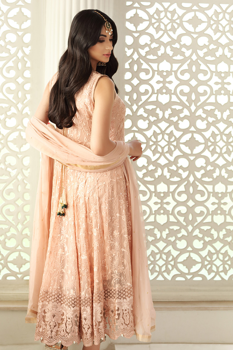 Soft Pink Embellished Chiffon Pishwas (3-Piece) - Image 3