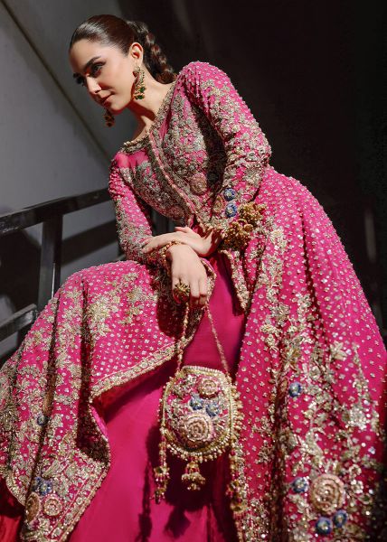 Fuchsia Hand-Embroidered Net Pishwas Dress (3-Piece) - Image 6