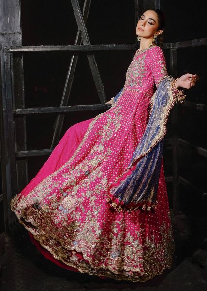 Fuchsia Hand-Embroidered Net Pishwas Dress (3-Piece) - Image 7