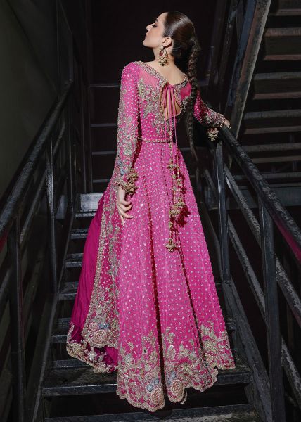 Fuchsia Hand-Embroidered Net Pishwas Dress (3-Piece) - Image 8