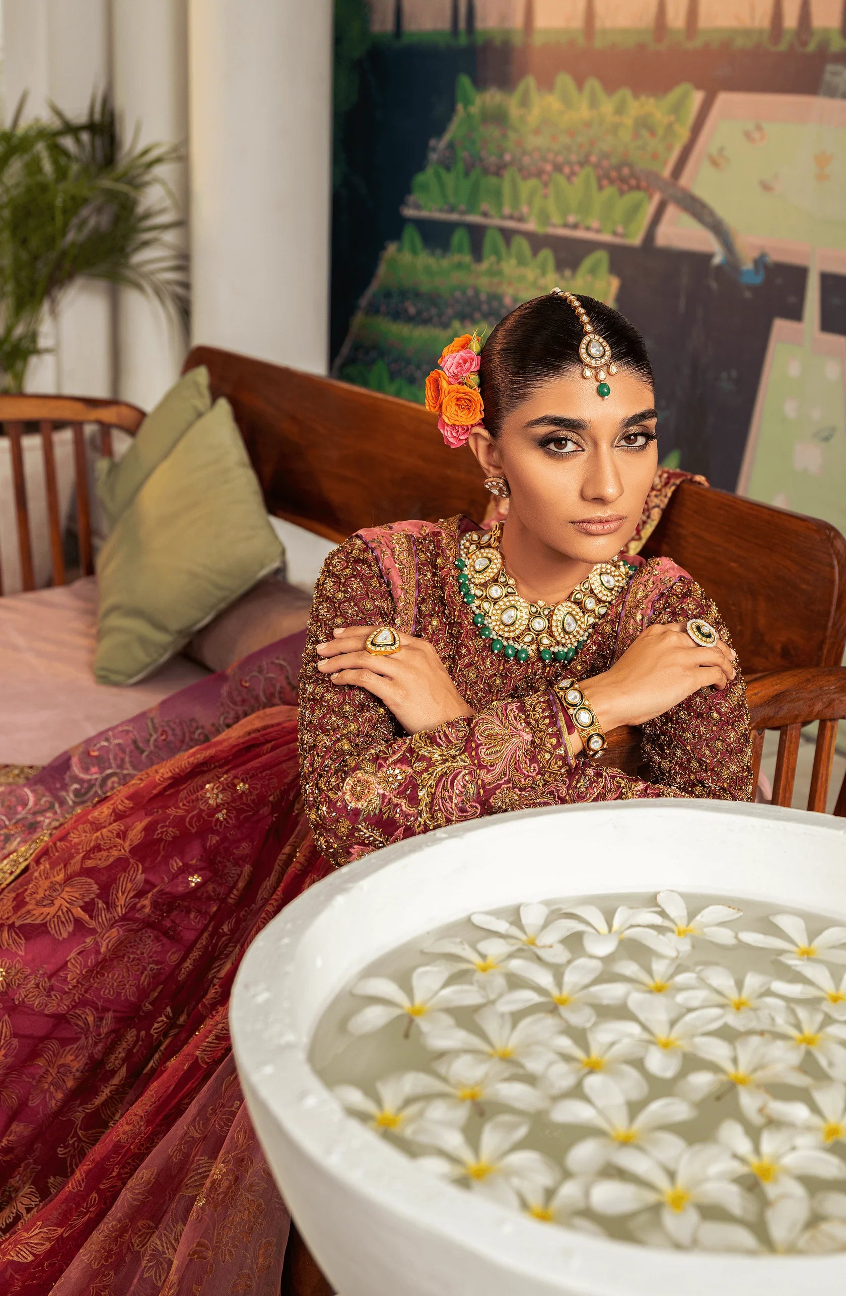 Pakistani Watermelon Pink Embroidered Organza Pishwas Dress (3-Piece) - Image 1