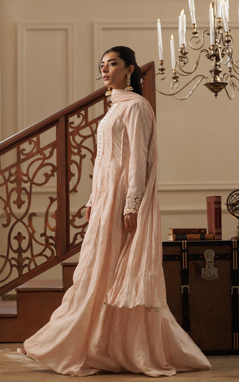 Blush Pink Gota Embellished Pishwas Dress (3-Piece) - Image 3