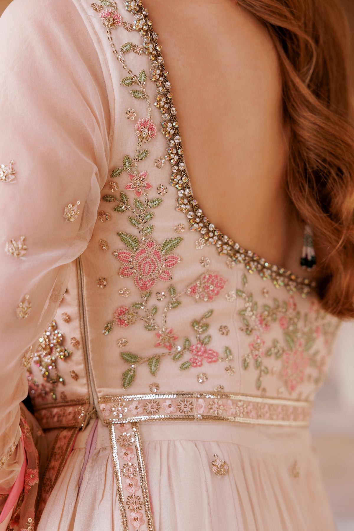 Blush Embroidered Charmeuse Silk Pishwas (2-Piece) - Image 4