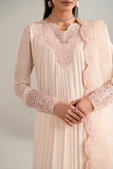 Pakistani Blush Pink Embroidered Chiffon Pishwas Dress (2-Piece) - Image 3