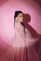 Pakistani Peach & Pink Chikankari Lorex Pishwas (3-Piece) - Image 10