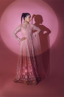 Pakistani Peach & Pink Chikankari Lorex Pishwas (3-Piece) - Image 2