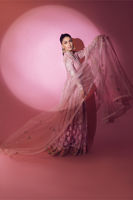 Pakistani Peach & Pink Chikankari Lorex Pishwas (3-Piece) - Image 3