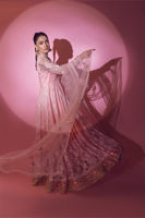 Pakistani Peach & Pink Chikankari Lorex Pishwas (3-Piece) - Image 4