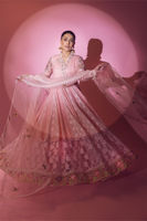 Pakistani Peach & Pink Chikankari Lorex Pishwas (3-Piece) - Image 5