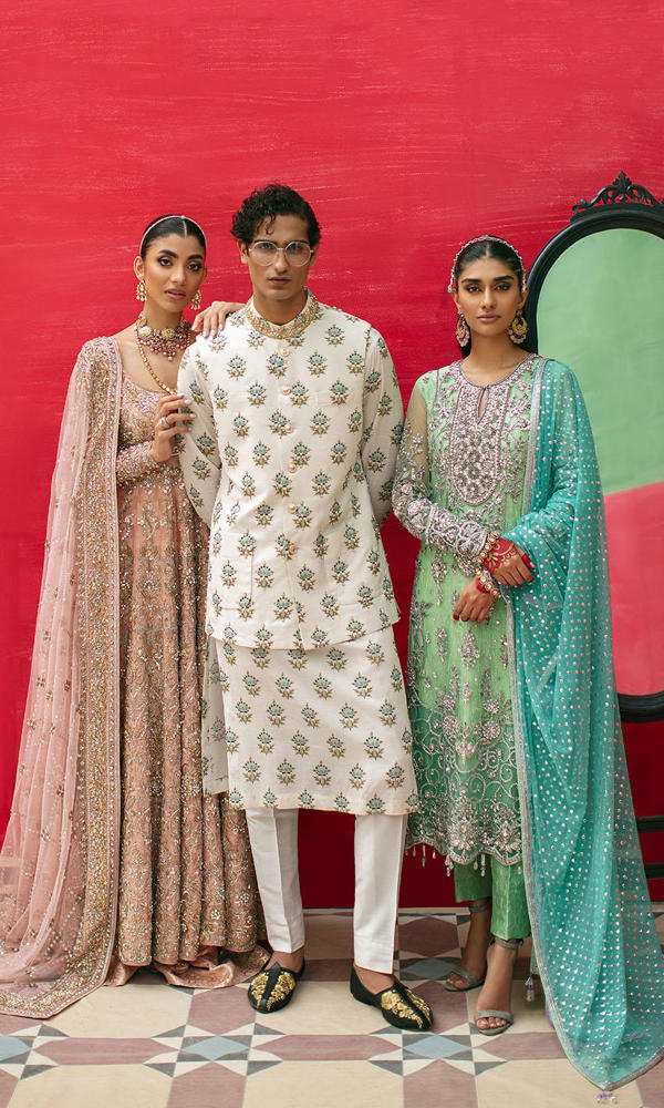 Pakistani Soft Pink Embroidered Cotton Net Pishwas (3-Piece) - Image 9