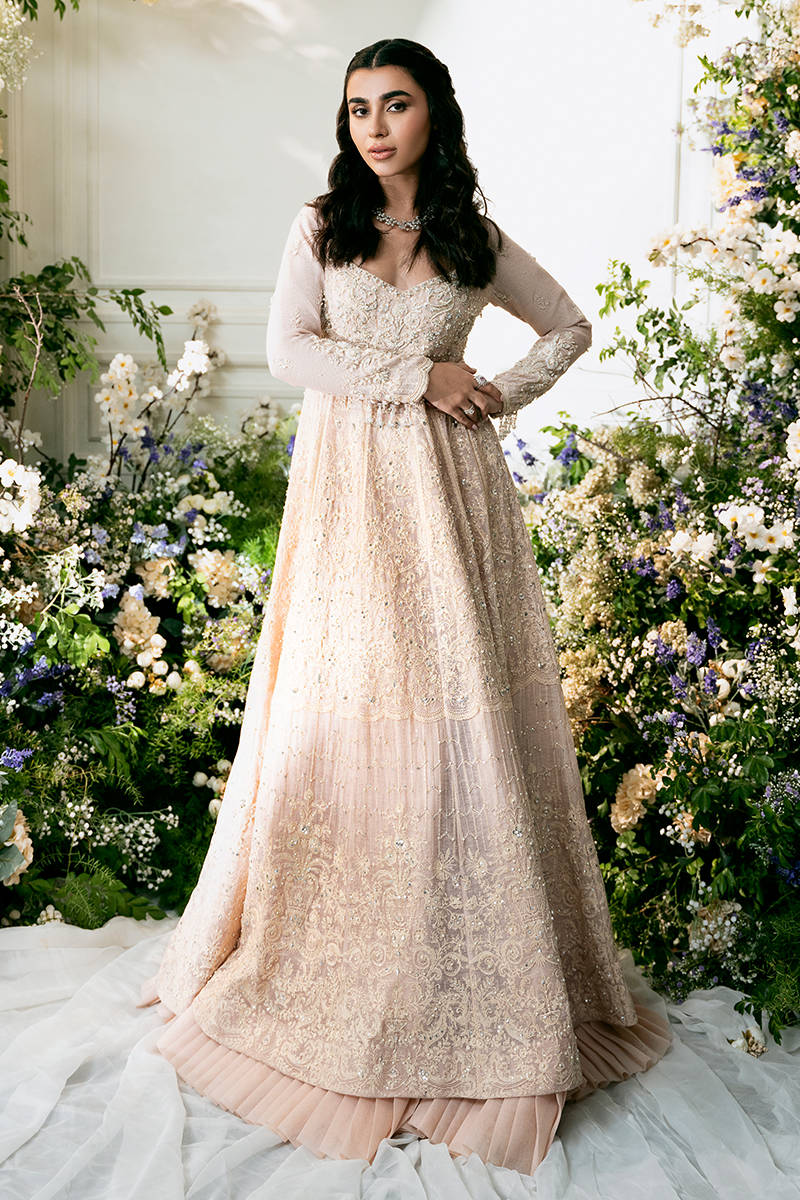 Pastel Pink Swarovski Cotton Net Pishwas (2-Piece) - Image 1