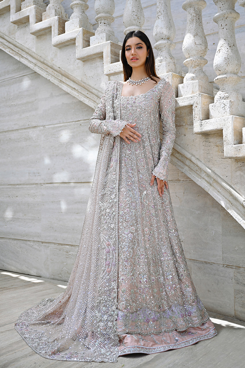 Pakistani Champagne Pink Zardozi Cotton Net Pishwas (3-Piece) - Image 2