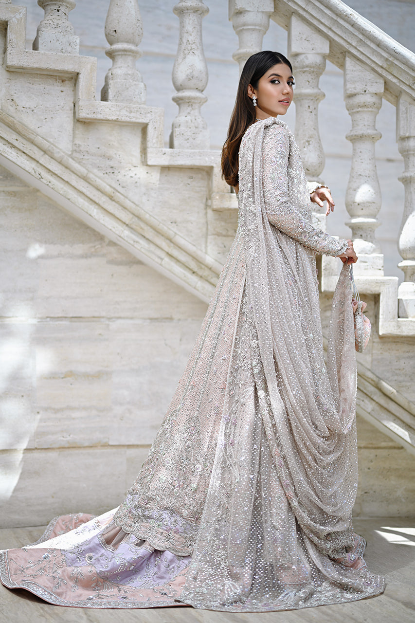 Pakistani Champagne Pink Zardozi Cotton Net Pishwas (3-Piece) - Image 3