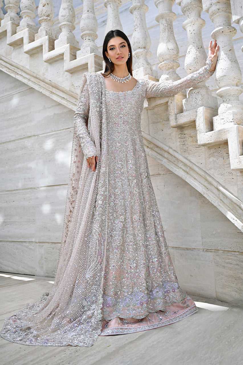 Pakistani Champagne Pink Zardozi Cotton Net Pishwas (3-Piece) - Image 4