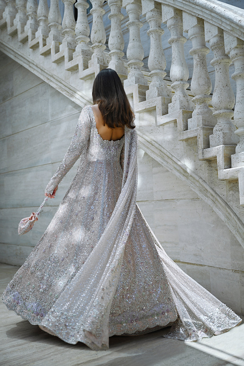 Pakistani Champagne Pink Zardozi Cotton Net Pishwas (3-Piece) - Image 5