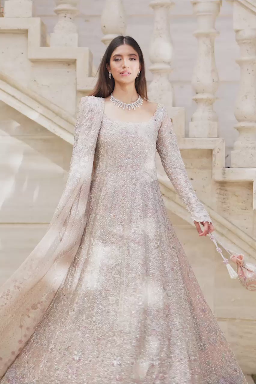 Pakistani Champagne Pink Zardozi Cotton Net Pishwas (3-Piece) - Image 6