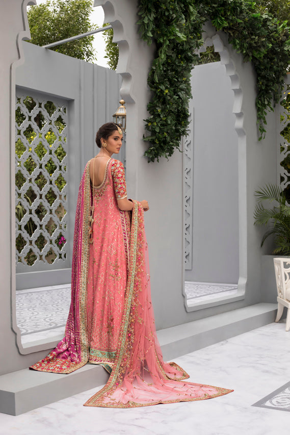 Pakistani Hot Pink Zardozi Cotton Net Pishwas (3-Piece) - Image 2