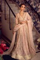 Pakistani Peach Zardozi Crushed Chiffon Angharka Pishwas (2-Piece) - Image 2