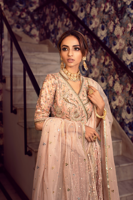 Pakistani Peach Zardozi Crushed Chiffon Angharka Pishwas (2-Piece) - Image 3
