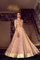Pakistani Peach Zardozi Crushed Chiffon Angharka Pishwas (2-Piece) - Image 4
