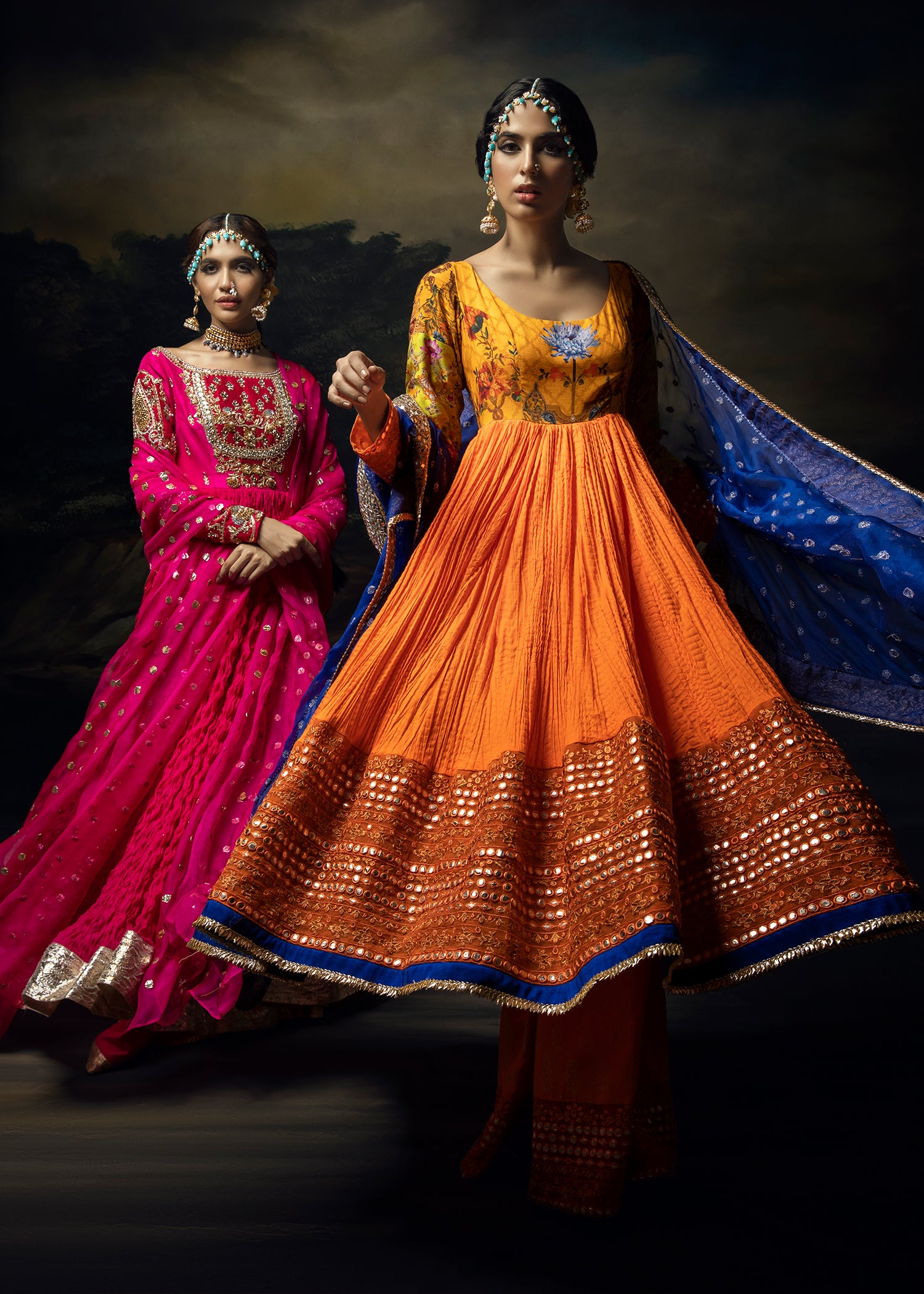 Shocking Pink Gold Embellished Crushed Pishwas (3-Piece) - Image 5