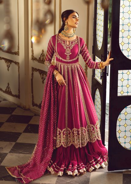 Indian Magenta Hand-Embellished Cotton Net Pishwas (2-Piece) - Image 4