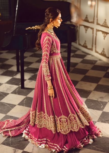 Indian Magenta Hand-Embellished Cotton Net Pishwas (2-Piece) - Image 5