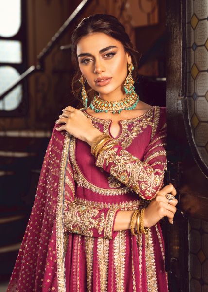 Indian Magenta Hand-Embellished Cotton Net Pishwas (2-Piece) - Image 7