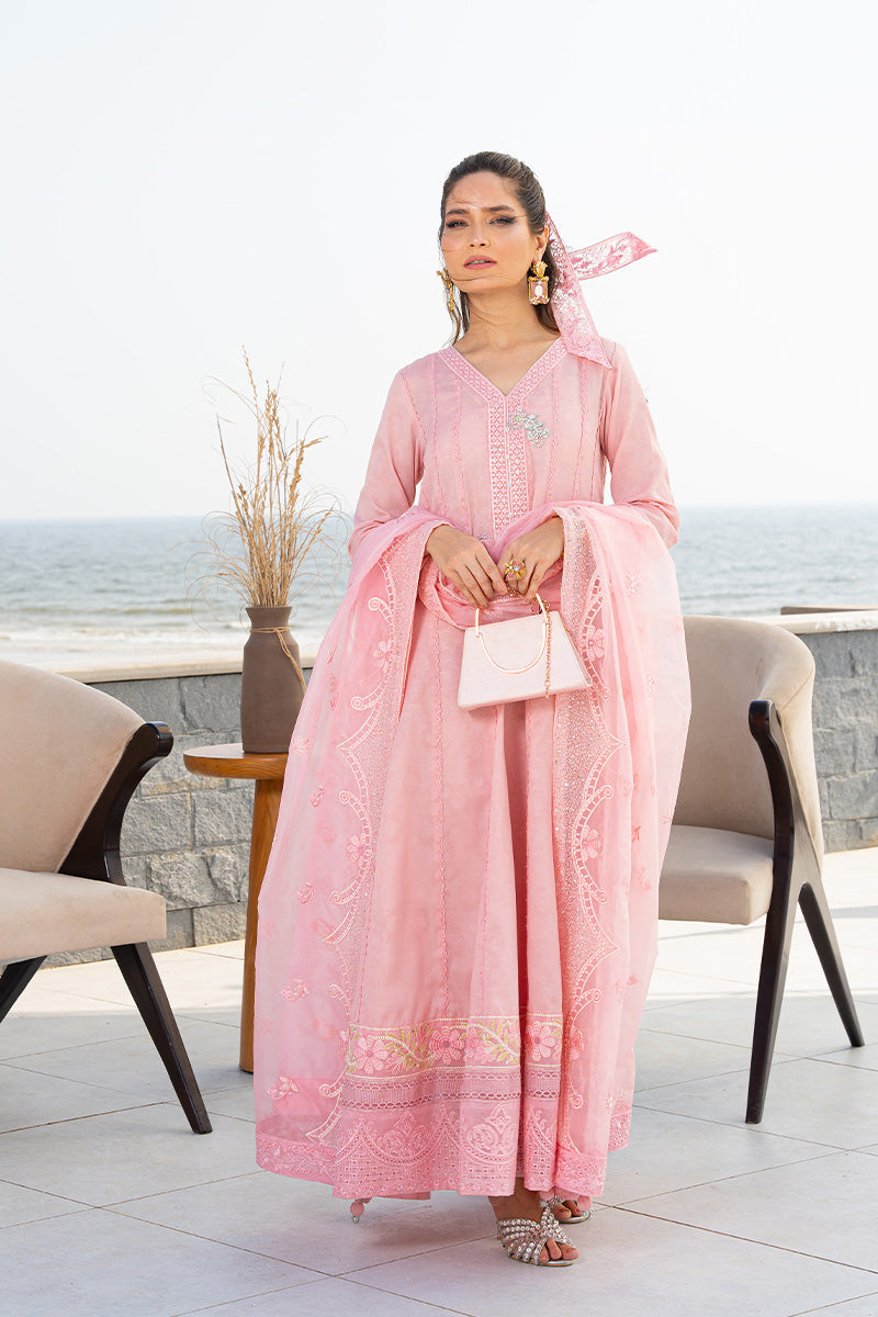 Pakistani Blush Pink Embroidered Embossed Pishwas (3-Piece) - Image 1