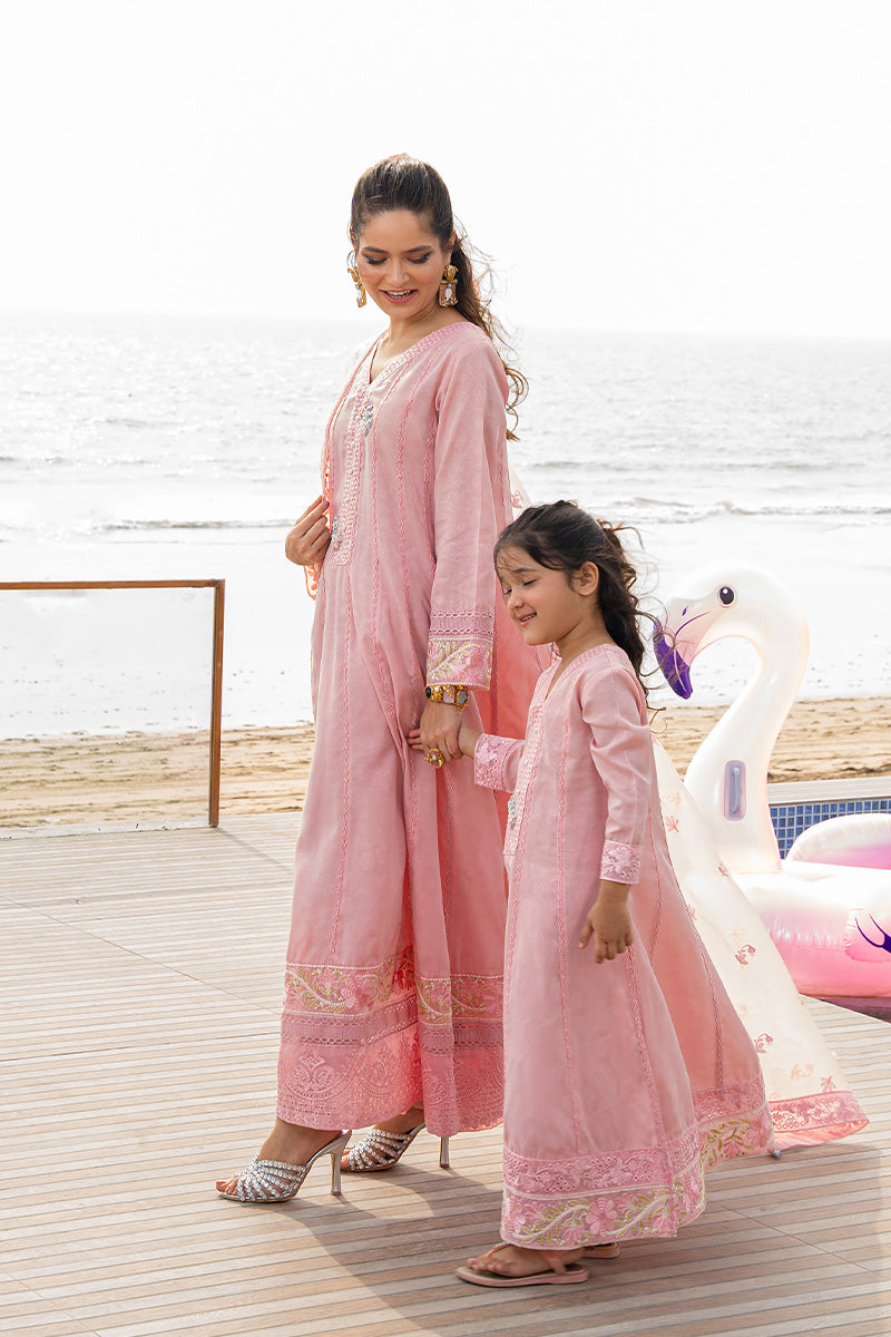 Pakistani Blush Pink Embroidered Embossed Pishwas (3-Piece) - Image 10