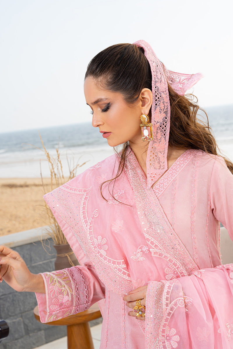Pakistani Blush Pink Embroidered Embossed Pishwas (3-Piece) - Image 3