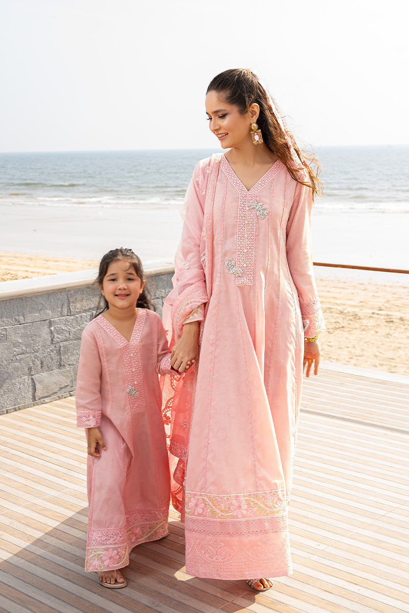 Pakistani Blush Pink Embroidered Embossed Pishwas (3-Piece) - Image 9