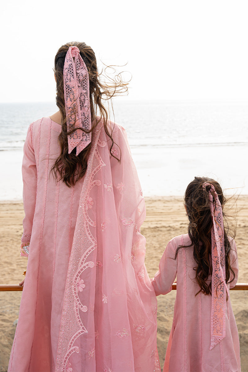 Pakistani Blush Pink Embroidered Embossed Pishwas Dress (3-Piece) - Image 13