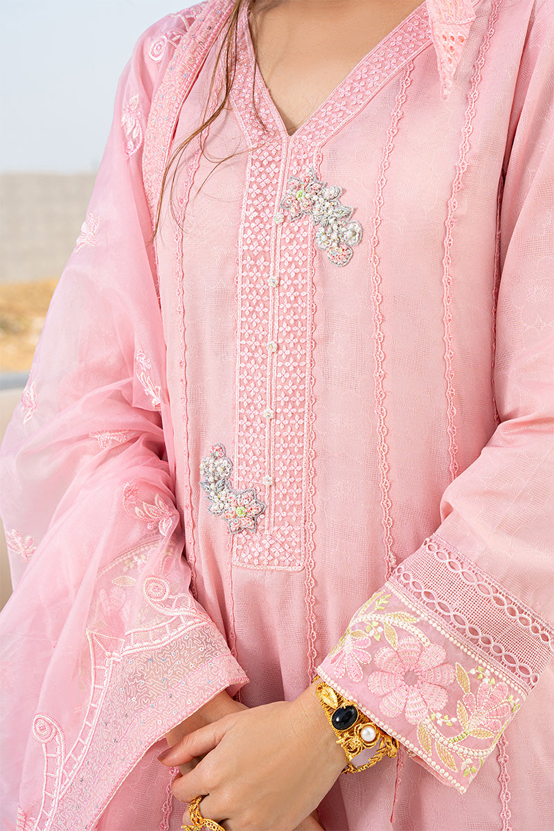 Pakistani Blush Pink Embroidered Embossed Pishwas Dress (3-Piece) - Image 5