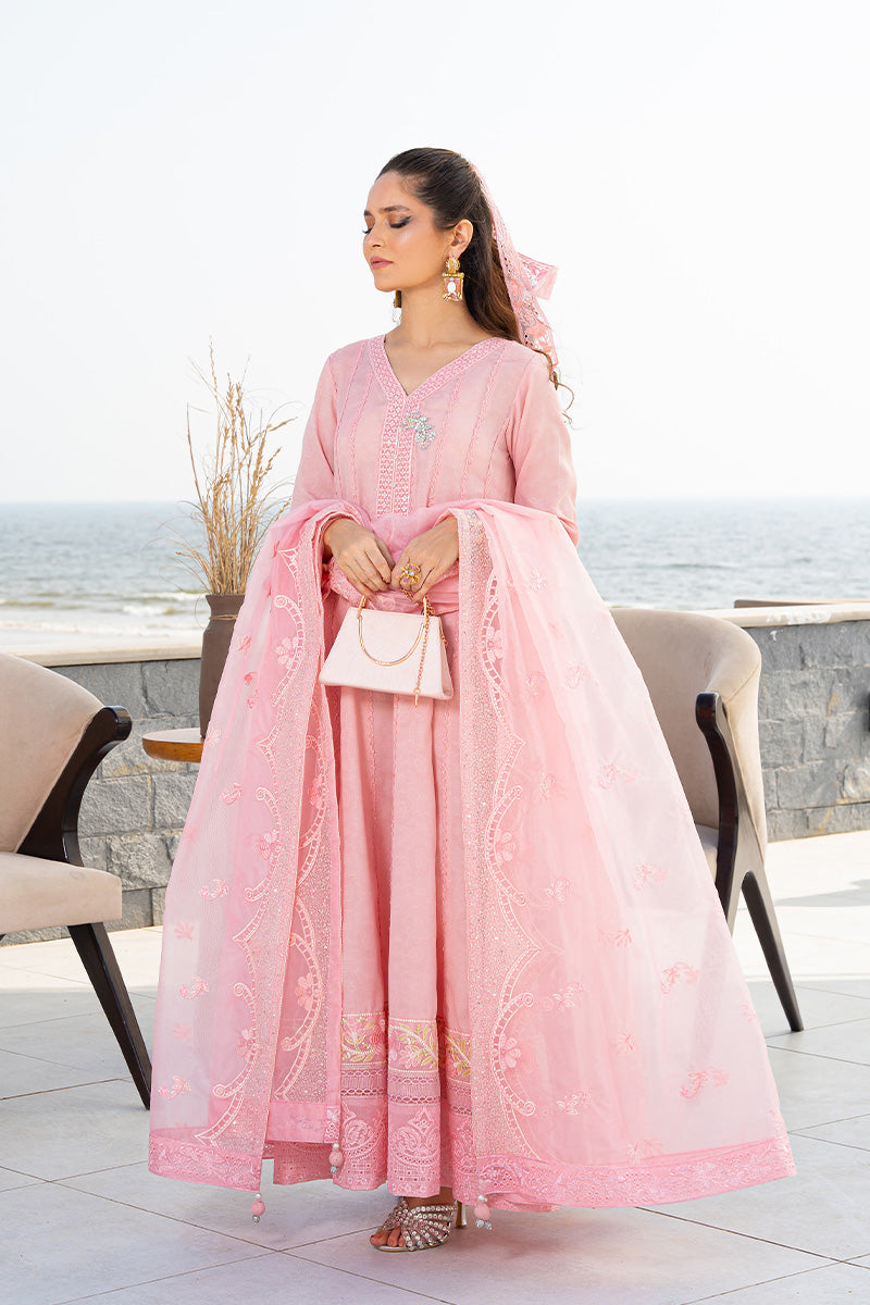 Pakistani Blush Pink Embroidered Embossed Pishwas Dress (3-Piece) - Image 6