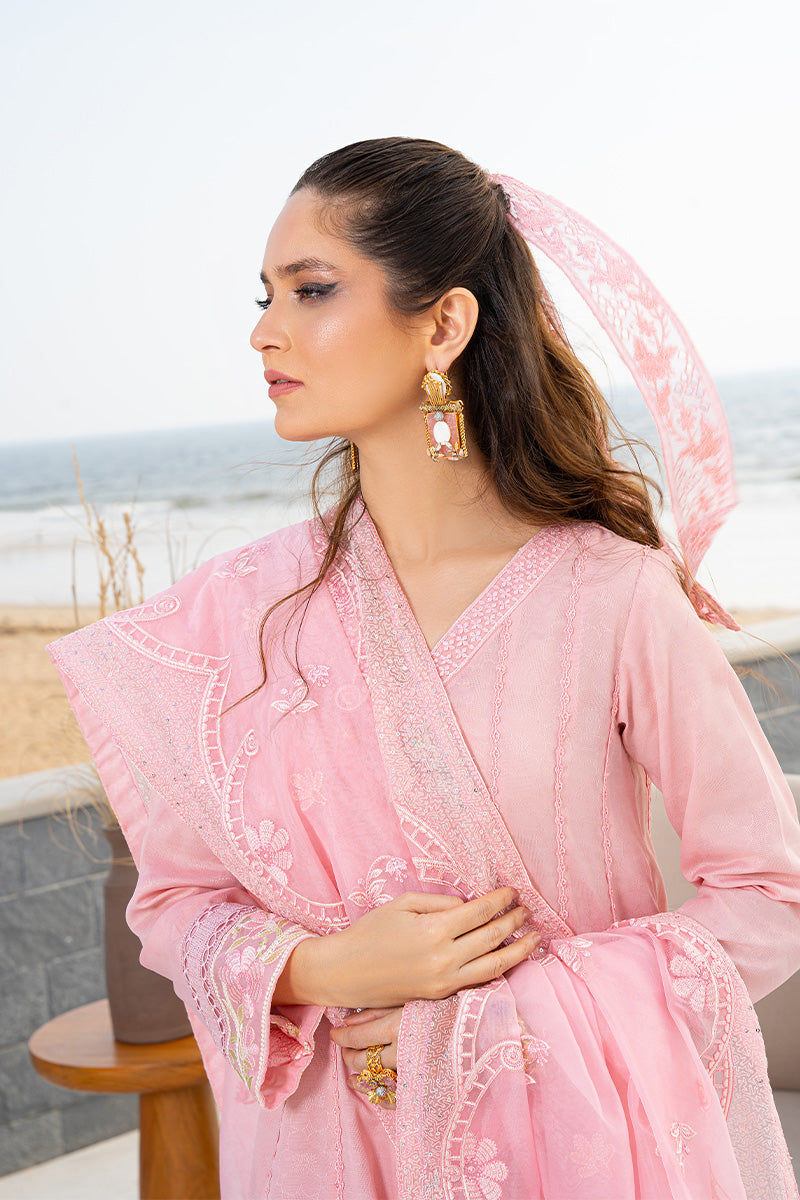 Pakistani Blush Pink Embroidered Embossed Pishwas Dress (3-Piece) - Image 8