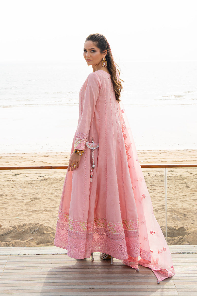 Pakistani Blush Pink Embroidered Embossed Pishwas Dress (3-Piece) - Image 9