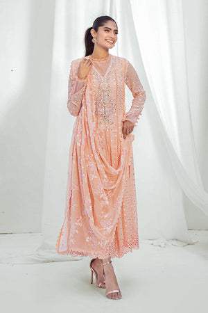 Pakistani Peach Embroidered Chiffon Pishwas (3-Piece) - Image 1