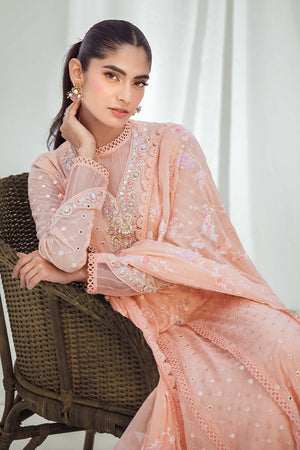 Pakistani Peach Embroidered Chiffon Pishwas (3-Piece) - Image 5