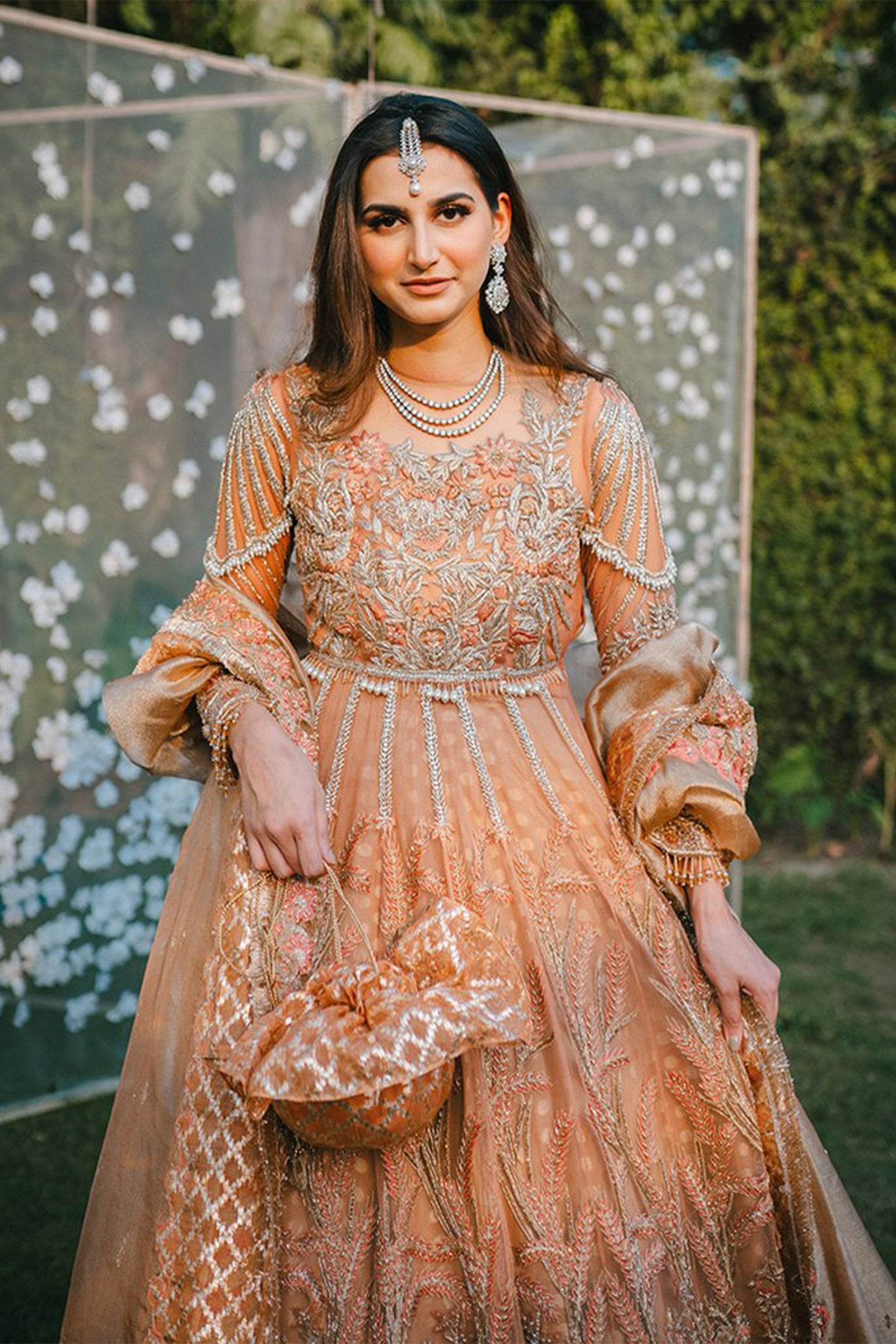 Peach Embroidered Net Pishwas Dress (3-Piece) - Image 2