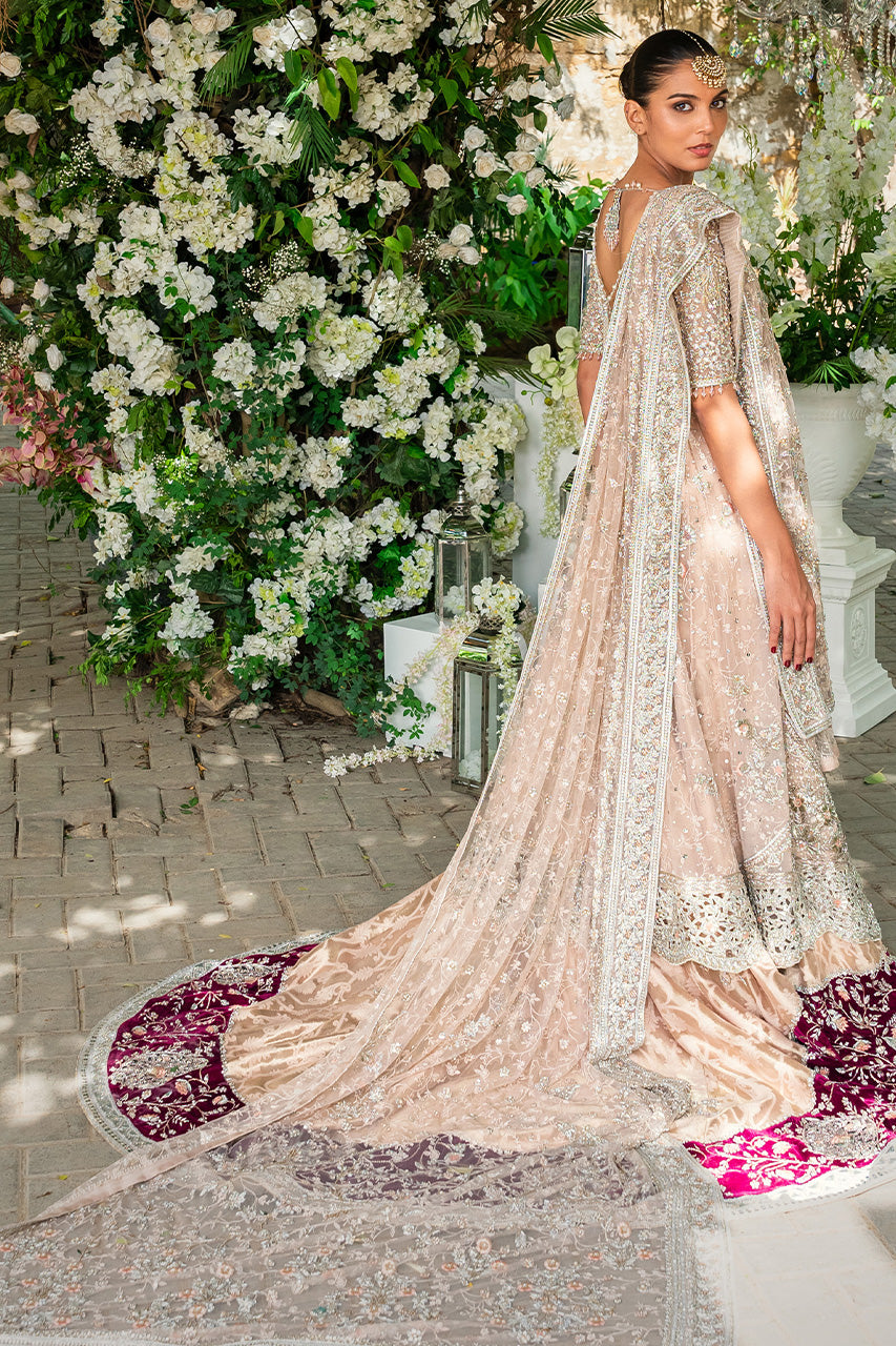 Pakistani Blush Pink Zardozi French Net Pishwas (3-Piece) - Image 2