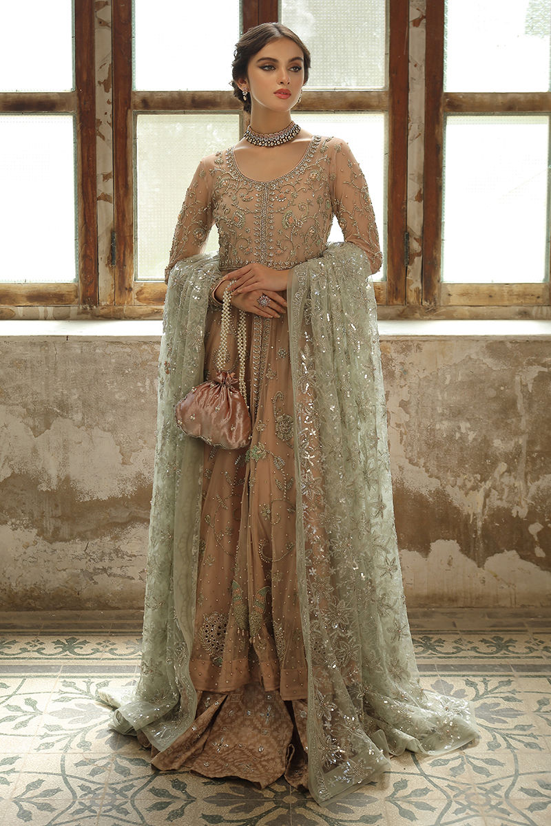 Pakistani Chai Pink Zardozi French Net Pishwas (3-Piece) - Image 2