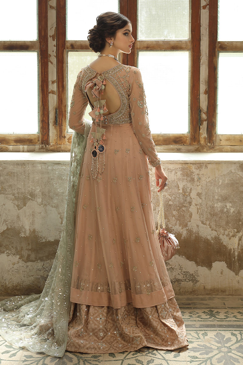 Pakistani Chai Pink Zardozi French Net Pishwas (3-Piece) - Image 4