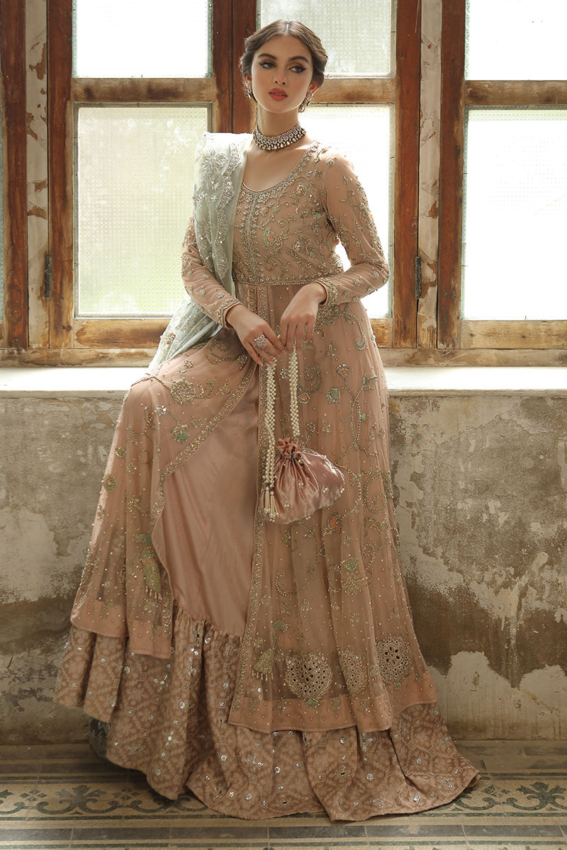 Pakistani Chai Pink Zardozi French Net Pishwas (3-Piece) - Image 8