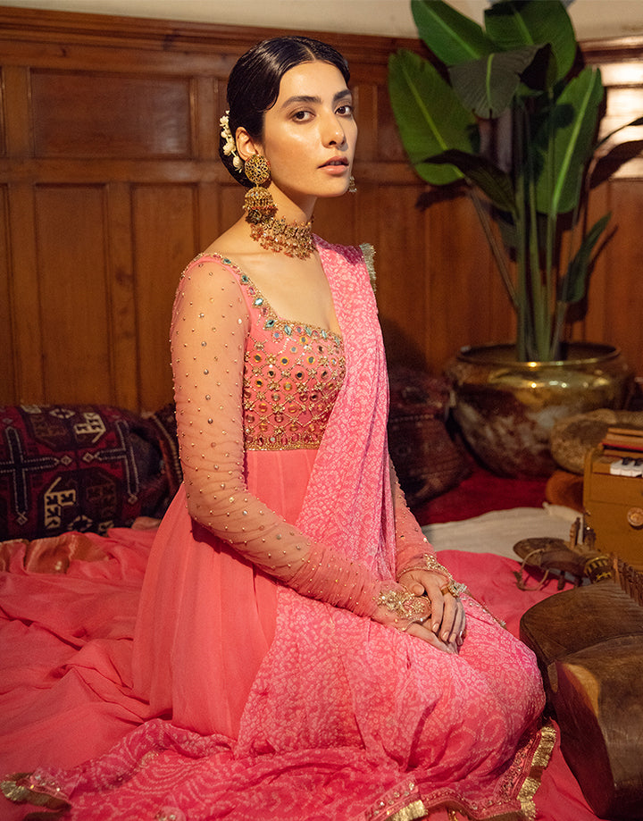 Pakistani Pink Handworked Georgette Pishwas (3-Piece) - Image 2