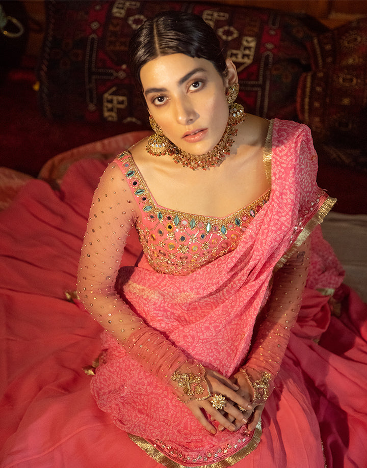 Pakistani Pink Handworked Georgette Pishwas (3-Piece) - Image 8