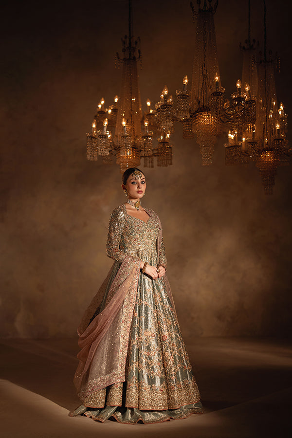 Dusty Pink Zardozi Tissue Pishwas Dress (3-Piece) - Image 4